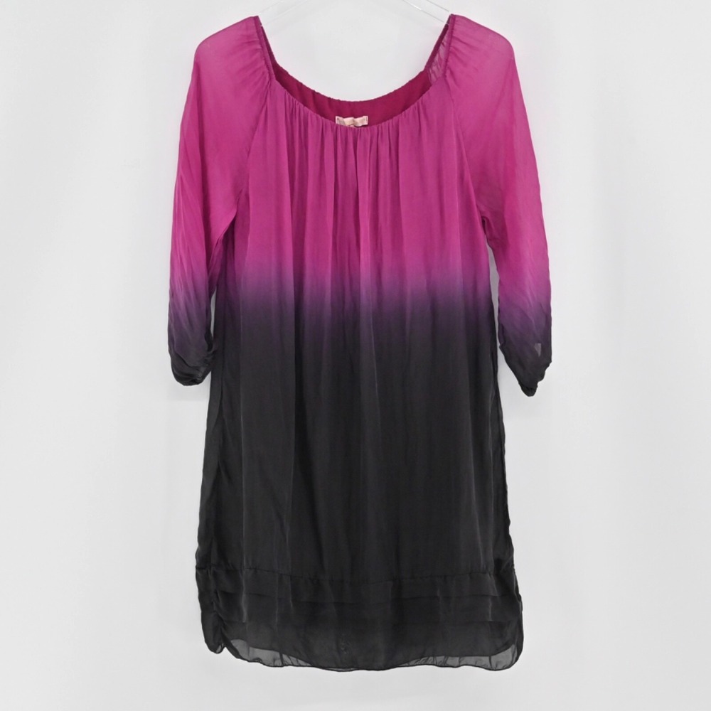 PRONTOMODA GIUSY Womens Silk Ombre‎ Dress Size M Pleated Shift Pink Dip Tie Dye - Picture 2 of 14